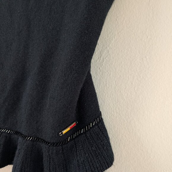 Tommy Hilfiger Black Y2K Spaghetti Strap Knit Top Beaded with‎ Ruffles Size SP - Picture 7 of 14
